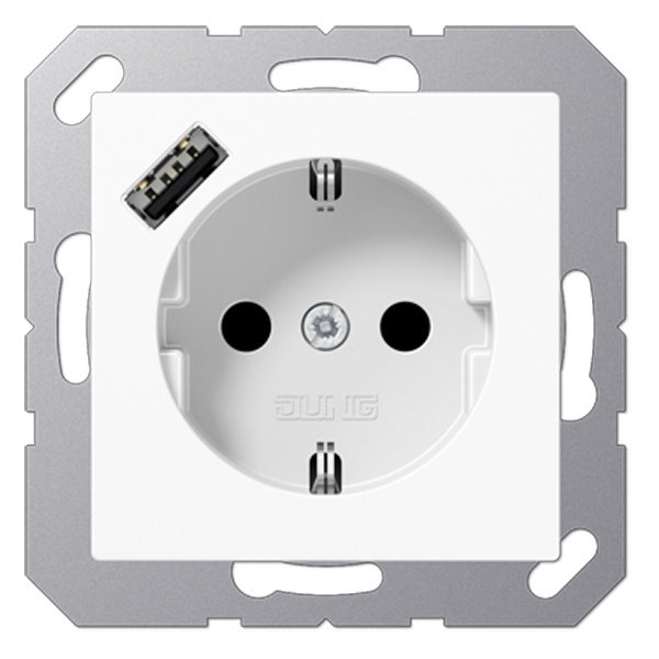 Розетка с заземлением Jung A и с USB-зарядным устройством тип С Белоснежный матовый