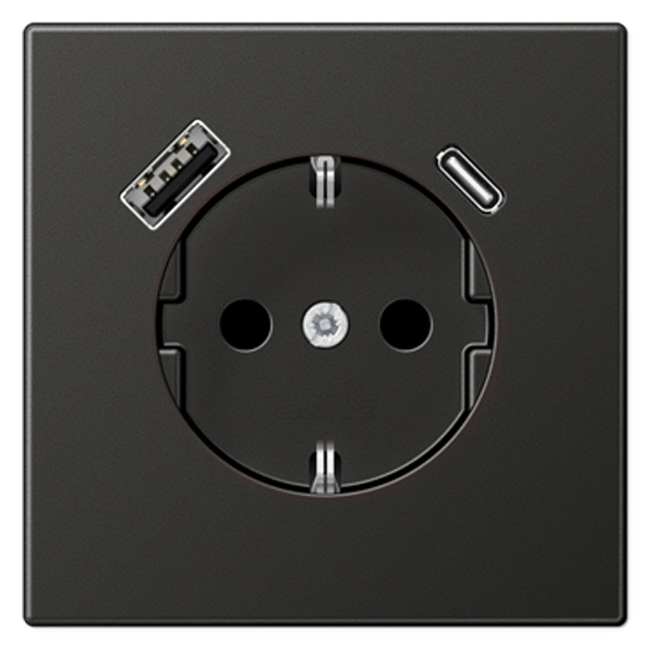 Розетка с заземлением Jung LS и с USB-зарядным устройством тип A+тип С Антрацит