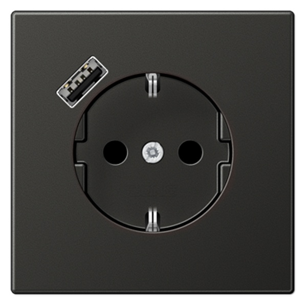 Розетка с заземлением Jung LS и с USB-зарядным устройством тип A Антрацит
