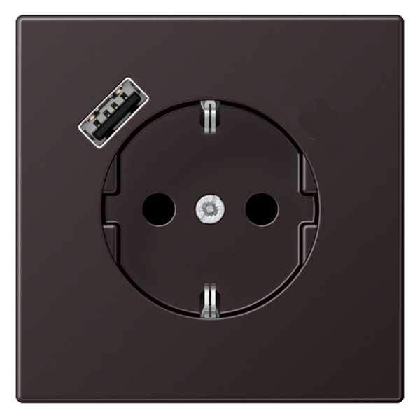 Розетка с заземлением Jung LS и с USB-зарядным устройством тип A Латунь Dark