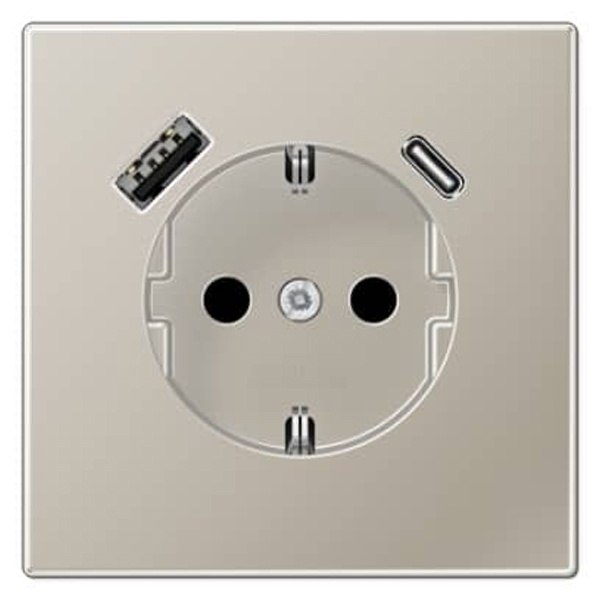 Розетка с заземлением Jung LS и с USB-зарядным устройством тип A+тип С Нержавеющая сталь