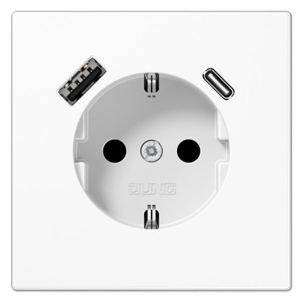 Розетка с заземлением Jung LS и с USB-зарядным устройством тип A+тип С Белый