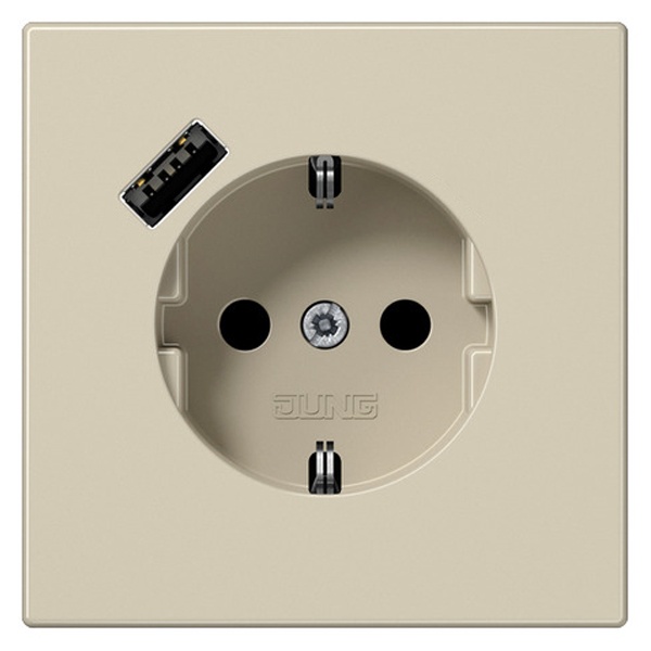 Розетка с заземлением Jung LS и с USB-зарядным устройством тип С Слоновая кость (бежевый)