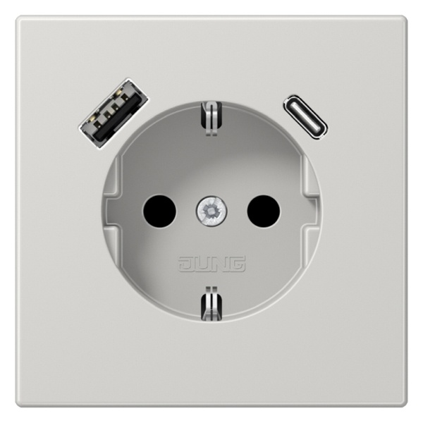 Розетка с заземлением Jung LS и с USB-зарядным устройством тип A+тип С Светло-серый