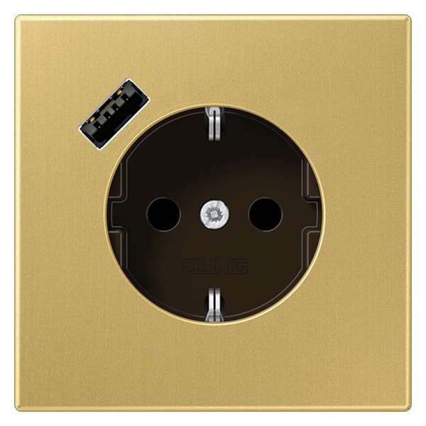 Розетка с заземлением Jung LS и с USB-зарядным устройством тип С Латунь Antik