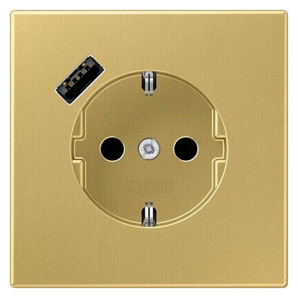 Розетка с заземлением Jung LS и с USB-зарядным устройством тип С Латунь Classic