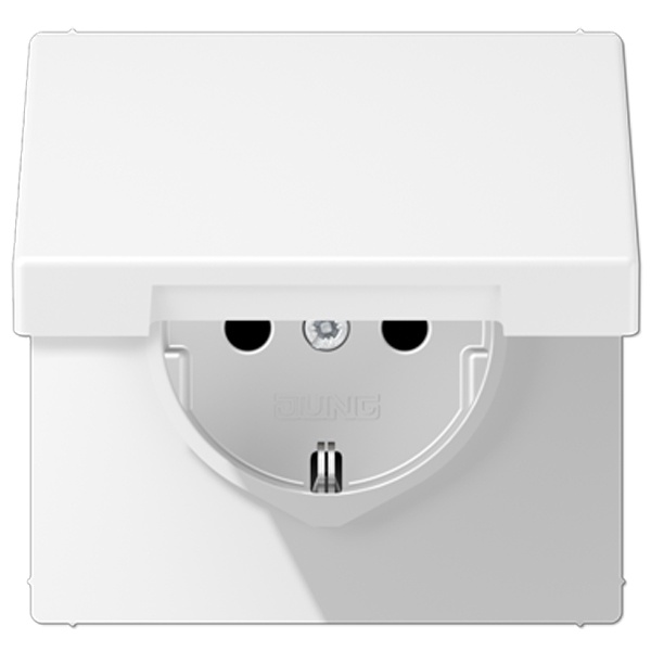 Розетка с заземлением Jung LS винтовой зажим с крышкой Белоснежный матовый