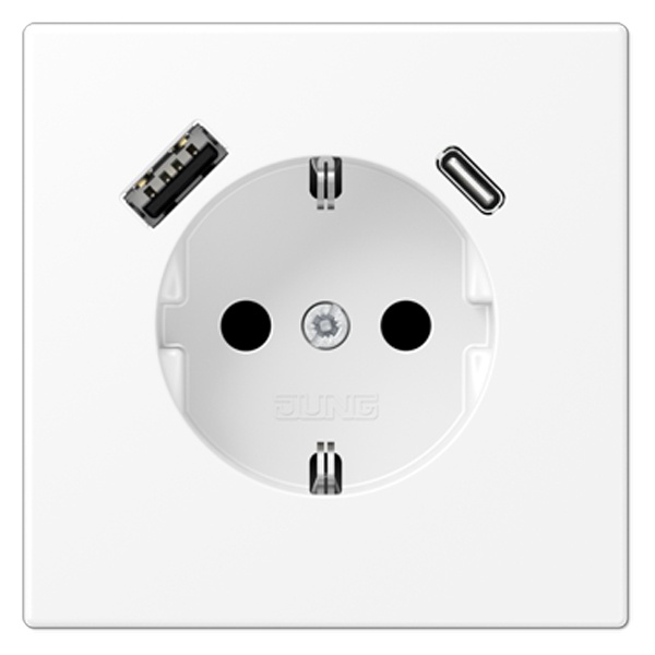 Розетка с заземлением Jung LS и с USB-зарядным устройством тип A+тип С Белоснежный матовый