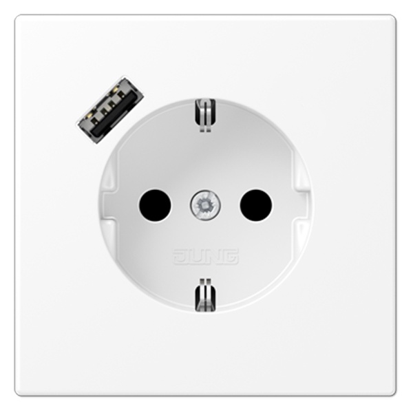 Розетка с заземлением Jung LS и с USB-зарядным устройством тип С Белоснежный матовый