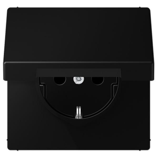 Розетка с заземлением Jung LS автозажим с крышкой Черный матовый