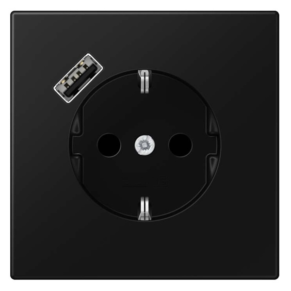 Розетка с заземлением Jung LS и с USB-зарядным устройством тип С Черный матовый