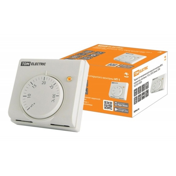 Термостат механический накладного монтажа TDM НТ-1 10А 230В белый