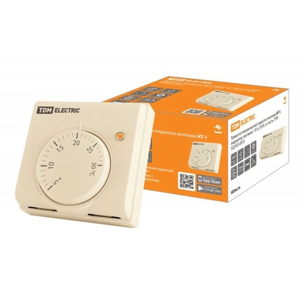 Термостат механический накладного монтажа TDM НТ-1 10А 230В слоновая кость (бежевый)