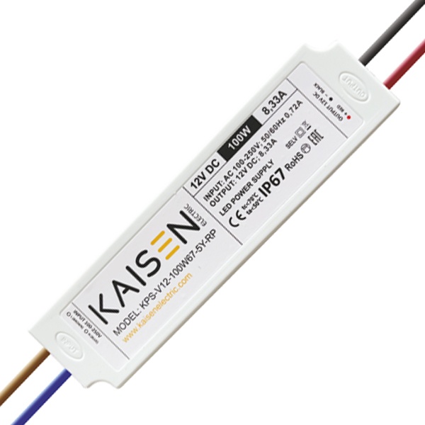 Блок питания для светодиодной ленты Kaisen 100W 12V 0-8,33A -30+40°С IP67 190х52х37 mm