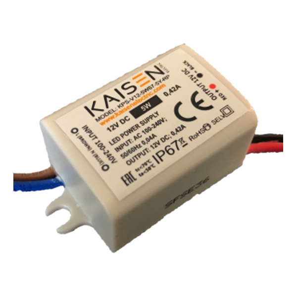 Блок питания для светодиодной ленты Kaisen 5W 12V 0-0,417A -30+40°С IP67 52х26х21 mm