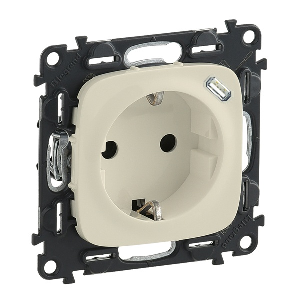 Розетка с/з комбинированная с зарядным устройством USB C 1.5A с панелью Legrand Allure слоновая кост