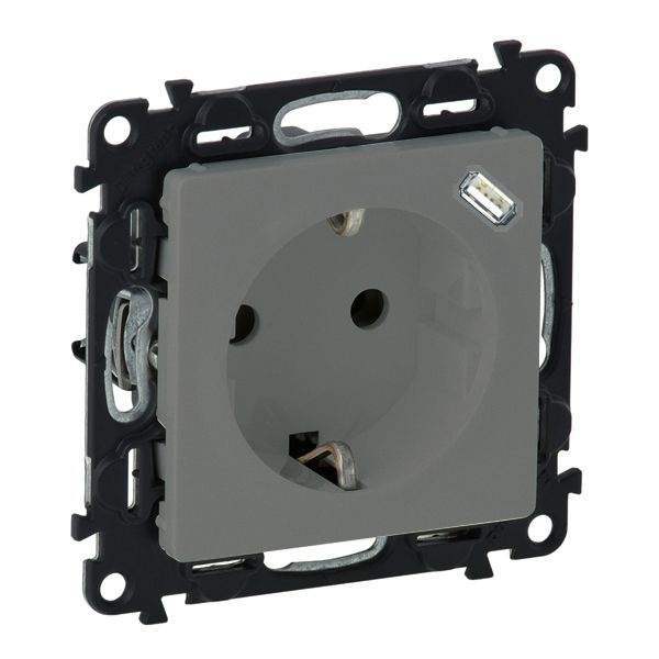 Розетка с/з комбинированная с зарядным устройством USB C 1.5А 5В с панелью Legrand Life алюминий