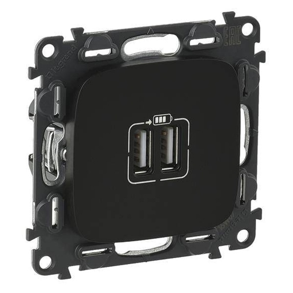 Зарядное устройство с двумя USB-разъемами тип А-С 3000мА с накладкой Legrand Allure антрацит