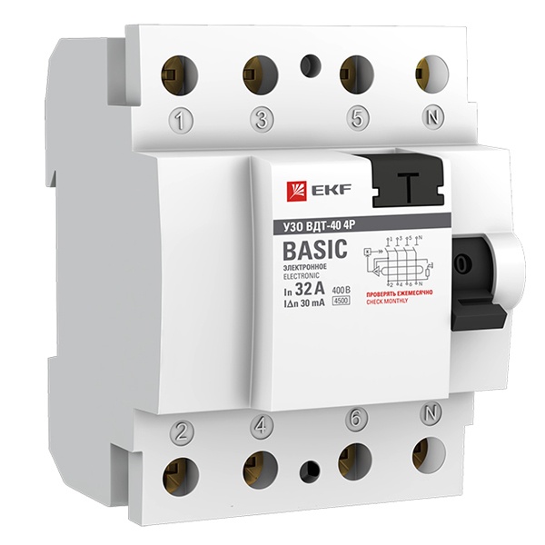 УЗО EKF Basic ВДТ-40 4P 40А/ 30мА (электронное) тип АС (ВДТ)