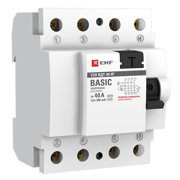 УЗО EKF Basic ВДТ-40 4P 40А/300мА (электронное) тип АС (ВДТ)