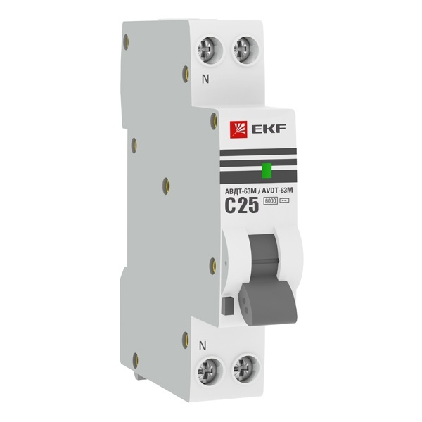 Дифавтомат EKF PROxima АВДТ-63М 1P+N C25А 10мА тип АС однофазный электронный 6кА 1 модуль (дифференциальный автомат, АВДТ)