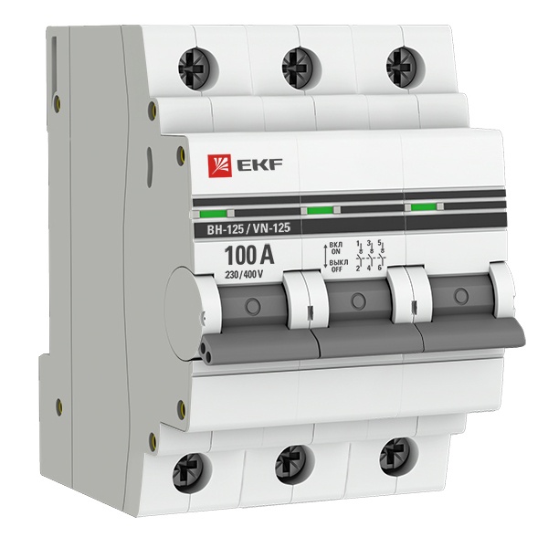 Рубильник модульный EKF PROxima ВН-125 3P 100А трехфазный (выключатель нагрузки)