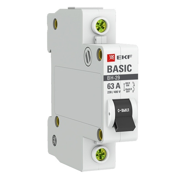 Рубильник модульный EKF Basic ВН-29 1P 63А однофазный (выключатель нагрузки)