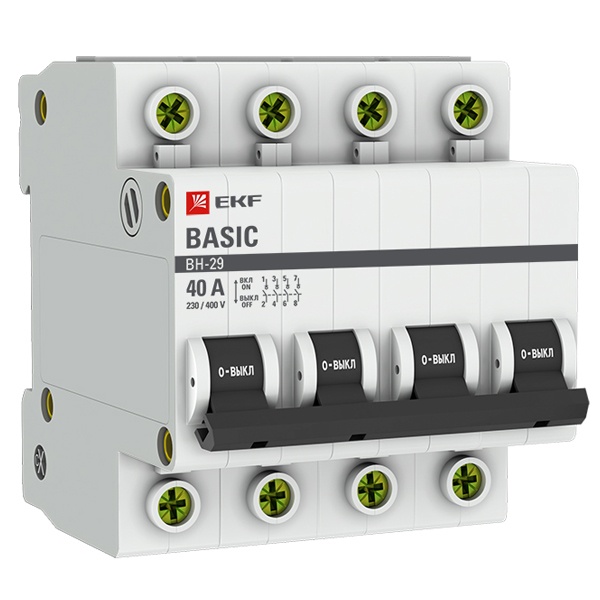 Рубильник модульный EKF Basic ВН-29 4P 40А трехфазный (выключатель нагрузки)