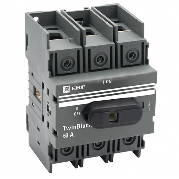 Рубильник EKF PROxima TwinBlock 63A 3P c рукояткой управления для прямой установки (выключатель нагрузки)