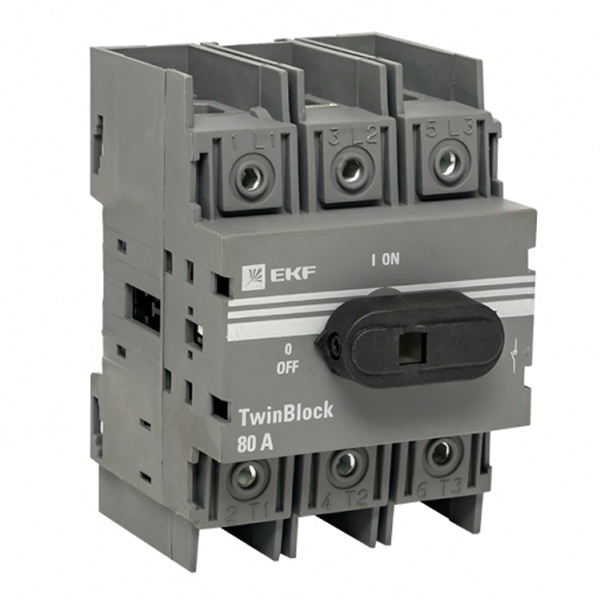 Рубильник EKF PROxima TwinBlock 80A 3P c рукояткой управления для прямой установки (выключатель нагрузки)