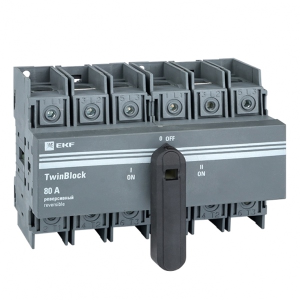 Рубильник EKF PROxima TwinBlock 80A 3P реверсивный c рукояткой для прямой установки (выключатель нагрузки)