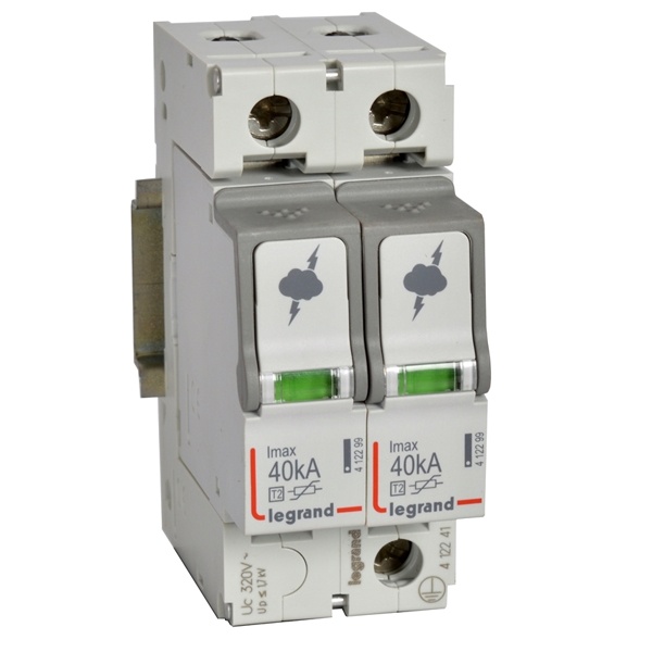 Разрядник Legrand 2-полюсный тип Т2 Imax 40 кА 320В 2 модуля