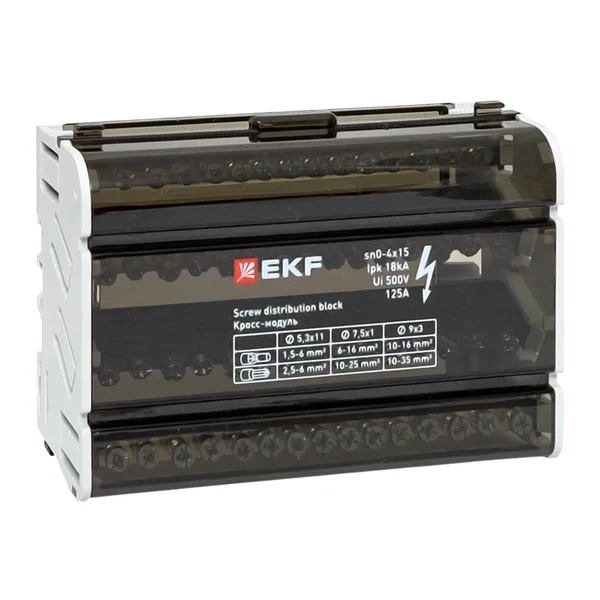 Модульный распределительный блок (кросс-модуль) EKF 4х15 контактов 125A