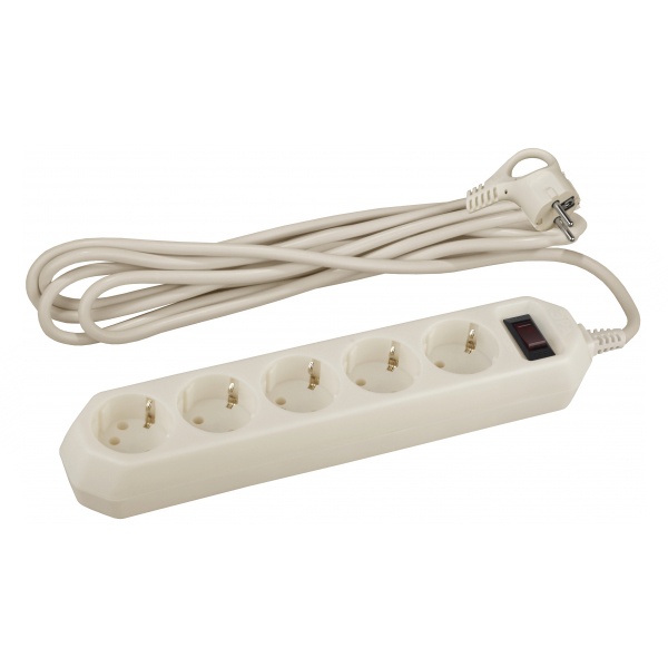 Сетевой фильтр ЭРА USF-5es 5 розетки 5 розеток с заземлением и выключ кабель 3 метра слоновая кость (бежевый)