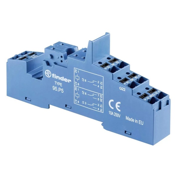 Розетка Finder с безвинтовыми клеммами Push-in для реле 40.51, 40.52, 40.61, 40.62; металл. клипса