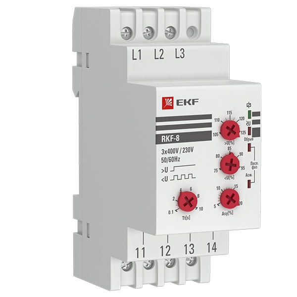 Реле контроля фаз многофункциональное EKF RKF-8 1НО+1НЗ 280-500В 50/60Гц