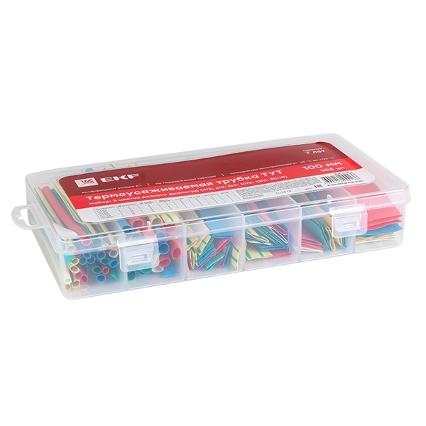 Набор термоусаживаемых трубок EKF (бокс 5 цветов) (4/2; 6/3; 8/4; 10/5; 12/6; 20/10) 105шт.