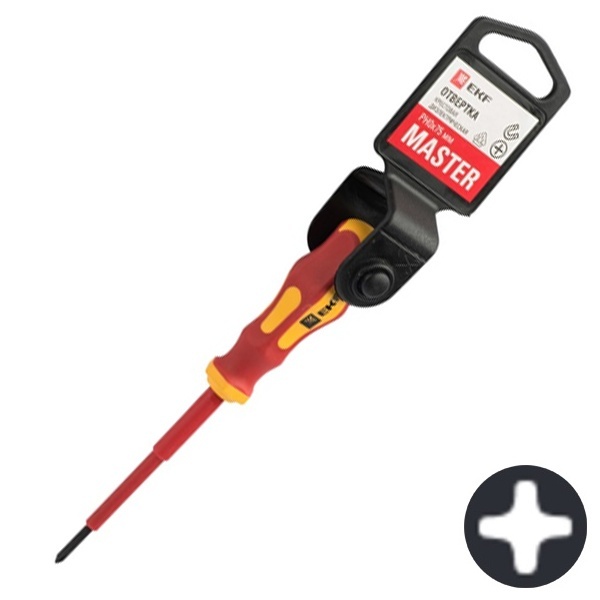 Отвертка EKF диэлектрическая крестовая Master PH0x75 мм VDE 1000В Basic