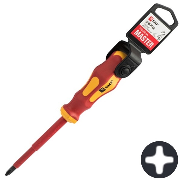Отвертка EKF диэлектрическая крестовая Master PH2x100 мм VDE 1000В Basic