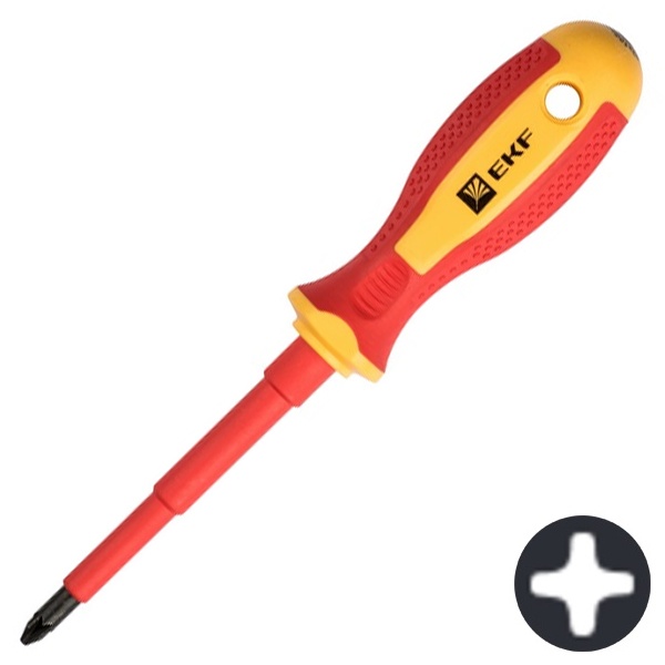 Отвертка EKF диэлектрическая крестовая Expert PH2x100 мм VDE 1000В PROxima
