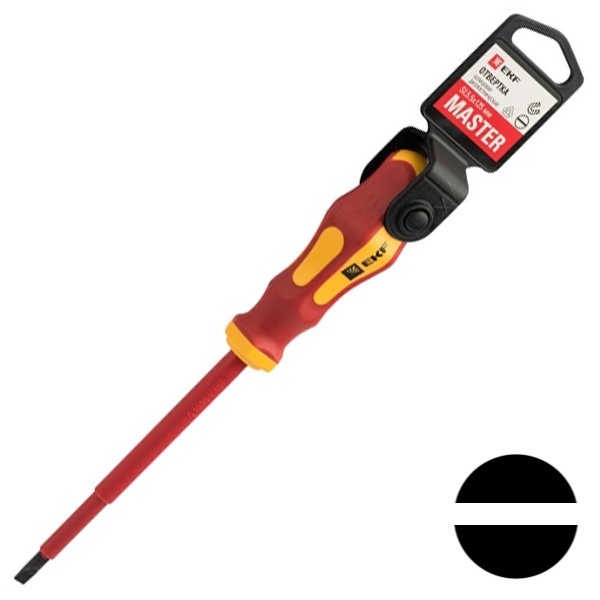 Отвертка плоская диэлектрическая шлиц EKF Basic 5,5х1мм Master SL5.5x125 мм VDE 1000В