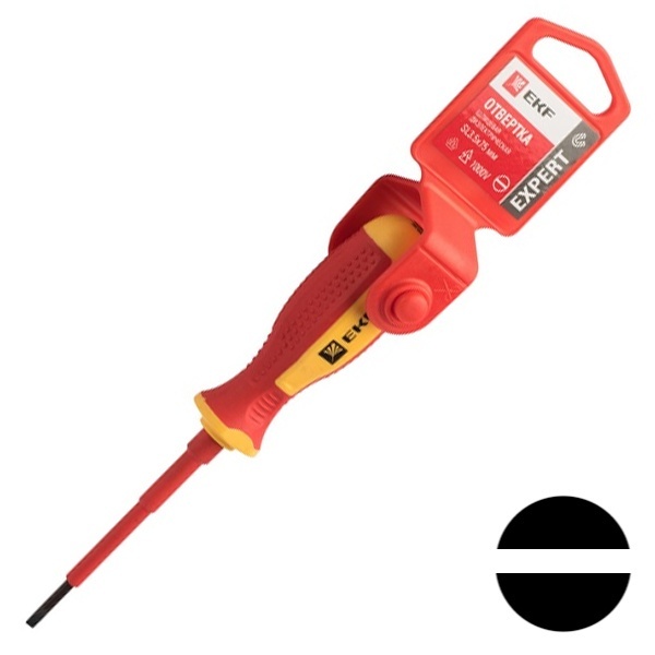 Отвертка плоская диэлектрическая шлиц EKF PROxima 3х0,5мм Expert SL3x75 мм VDE 1000В
