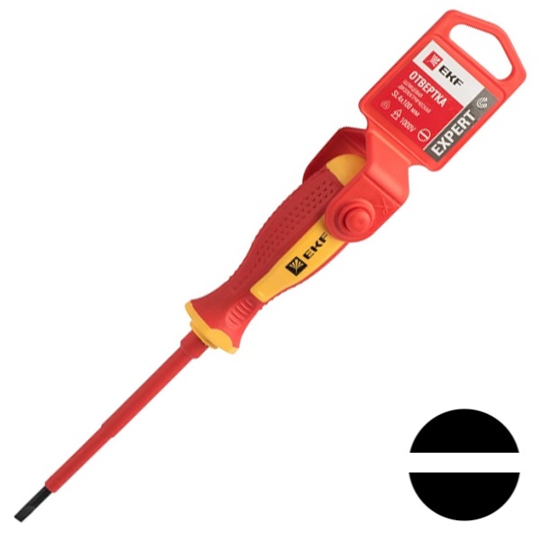 Отвертка плоская диэлектрическая шлиц EKF PROxima 4х0,8мм Expert SL4x100 мм VDE 1000В