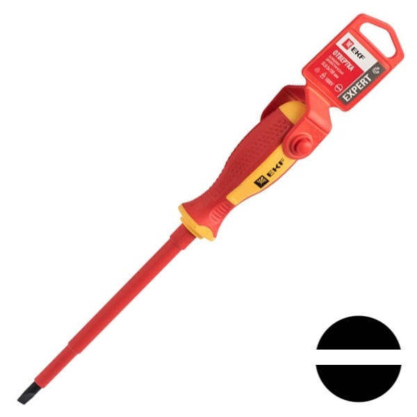 Отвертка плоская диэлектрическая шлиц EKF PROxima 6.5х1мм Expert SL6.5x150 мм VDE 1000В