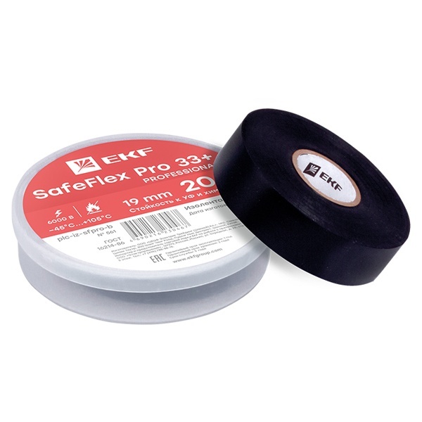 Изолента ПВХ EKF 19мм х 20м (-45..+105) 6кА серии SafeFlex Pro 33+ черная