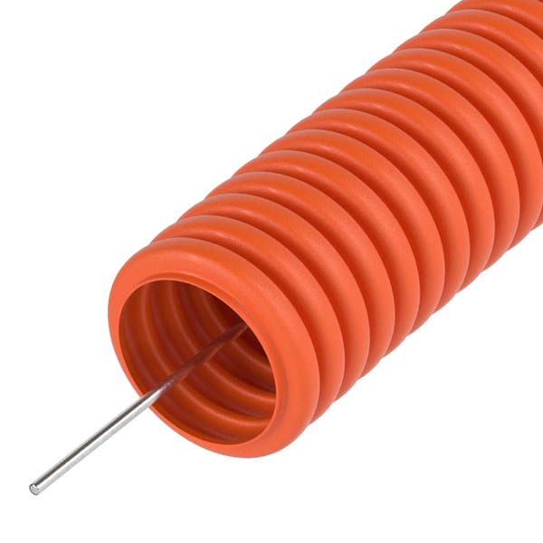 Труба гофрированная ПНД нг Промрукав 25 мм лёгкая 350 Н негорючая оранжевая с протяжкой [упак.50м] (гофра для кабеля)