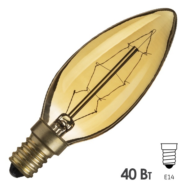 Ретро лампа Navigator 71 953 NI-V-C-C-40-230-E14-CLG 40W 230V свеча золотая прозрачная