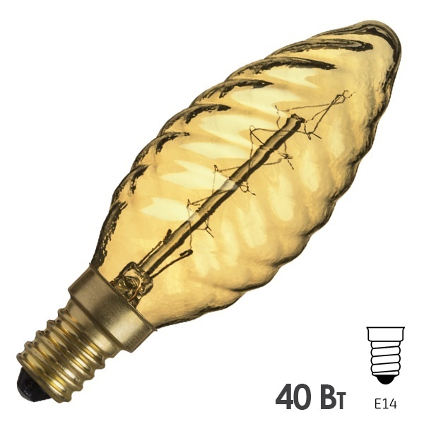 Ретро лампа Navigator 71 954 NI-V-TC-C-40-230-E14-CLG 40W 230V свеча витая золотая прозрачная
