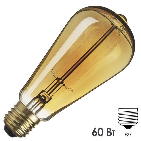 Ретро лампа Navigator 71 957 NI-V-ST64-SC17-60-230-E27-CLG 60W 230V груша золотая прозрачная