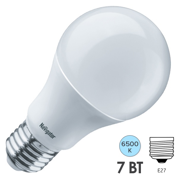 Лампа светодиодная Navigator 61 236 NLL-A60-7-230-6.5K-E27 7W 6500K 230V дневной свет